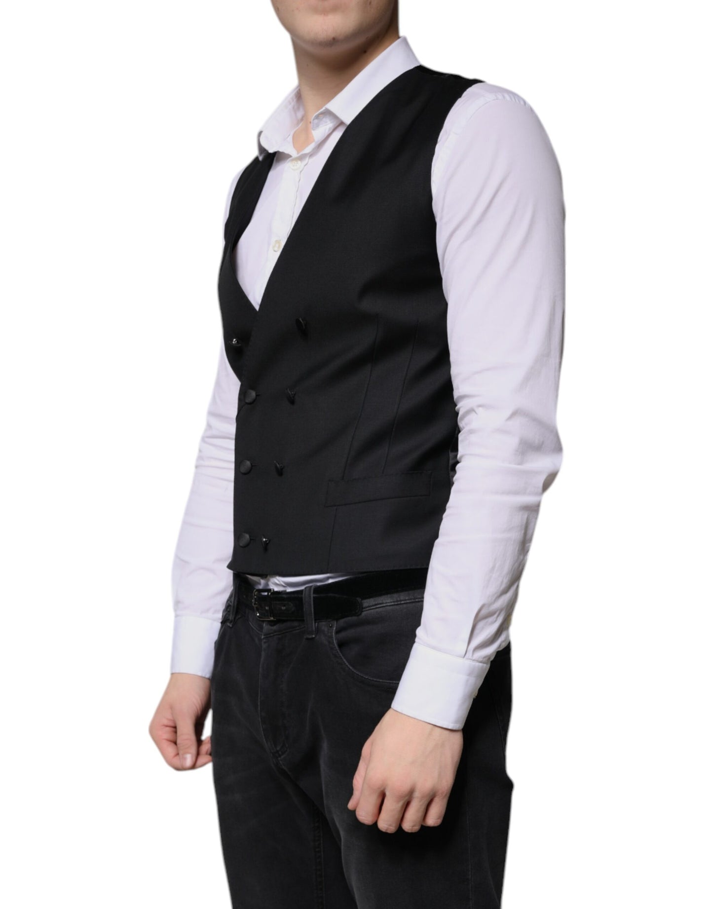 Gilet de costume en laine noire Dolce &amp; Gabbana pour homme