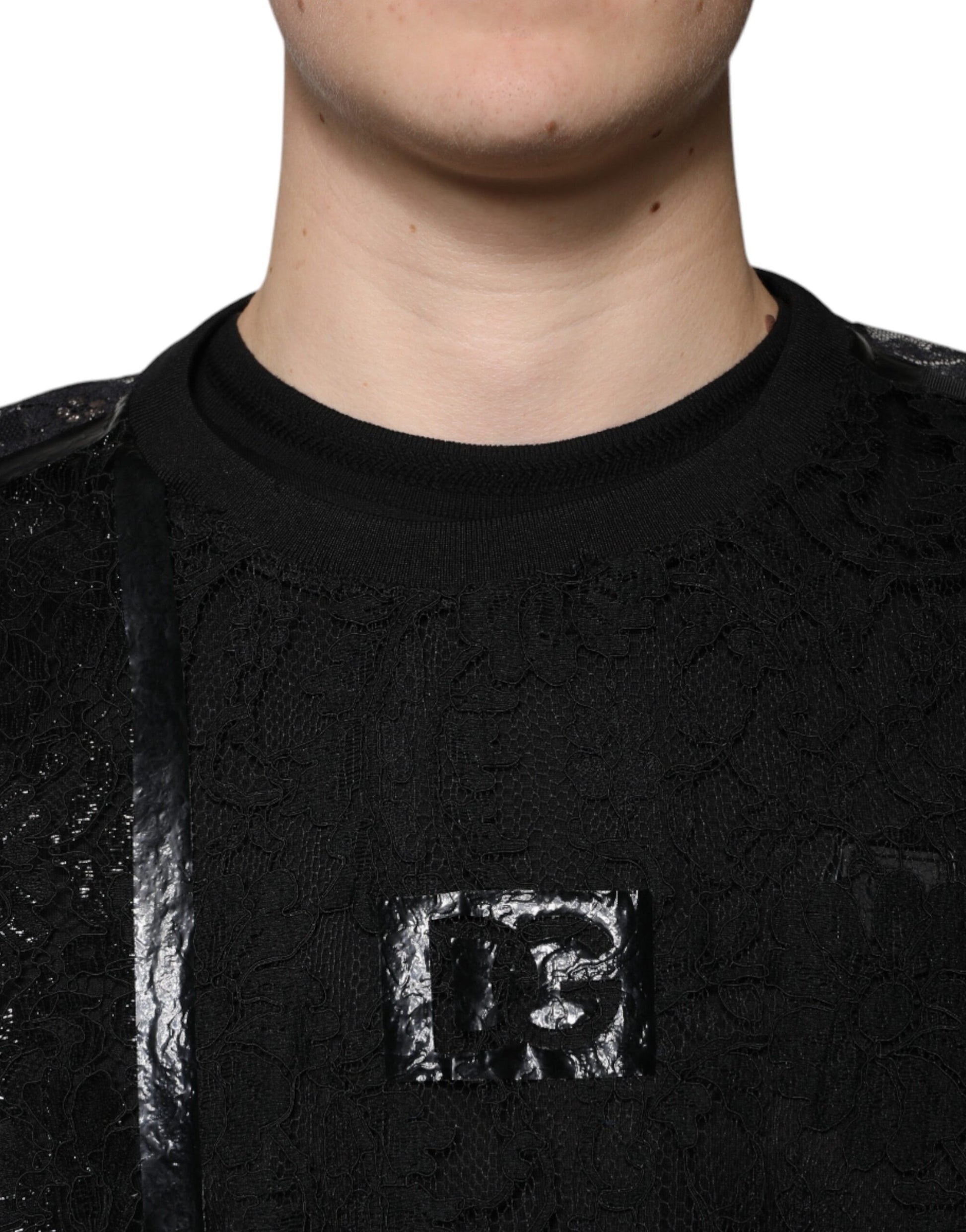 Dolce & Gabbana Black Nylon Floral Lace Crew Neck T-shirt by Dolce & Gabbana
