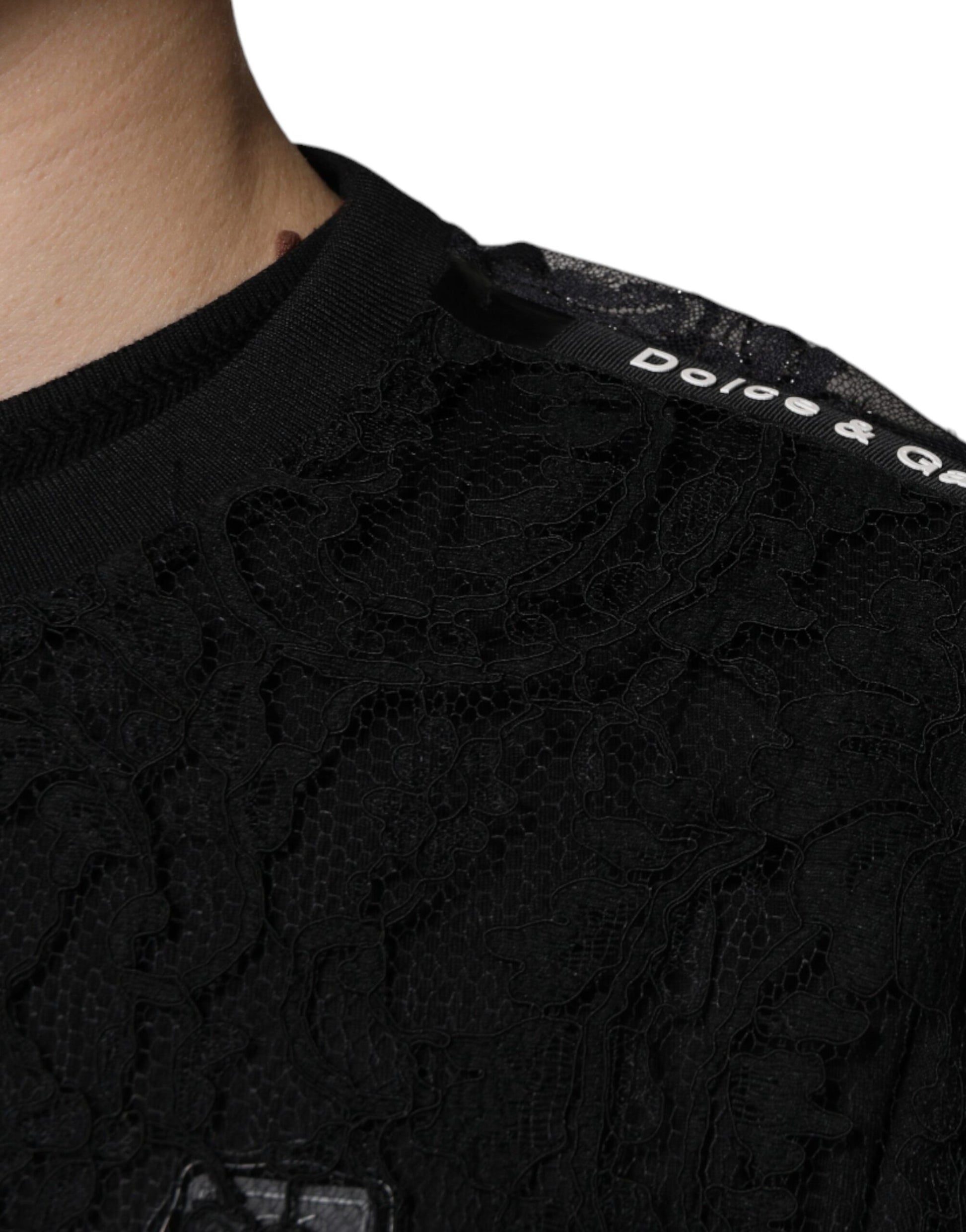 Dolce & Gabbana Black Nylon Floral Lace Crew Neck T-shirt by Dolce & Gabbana