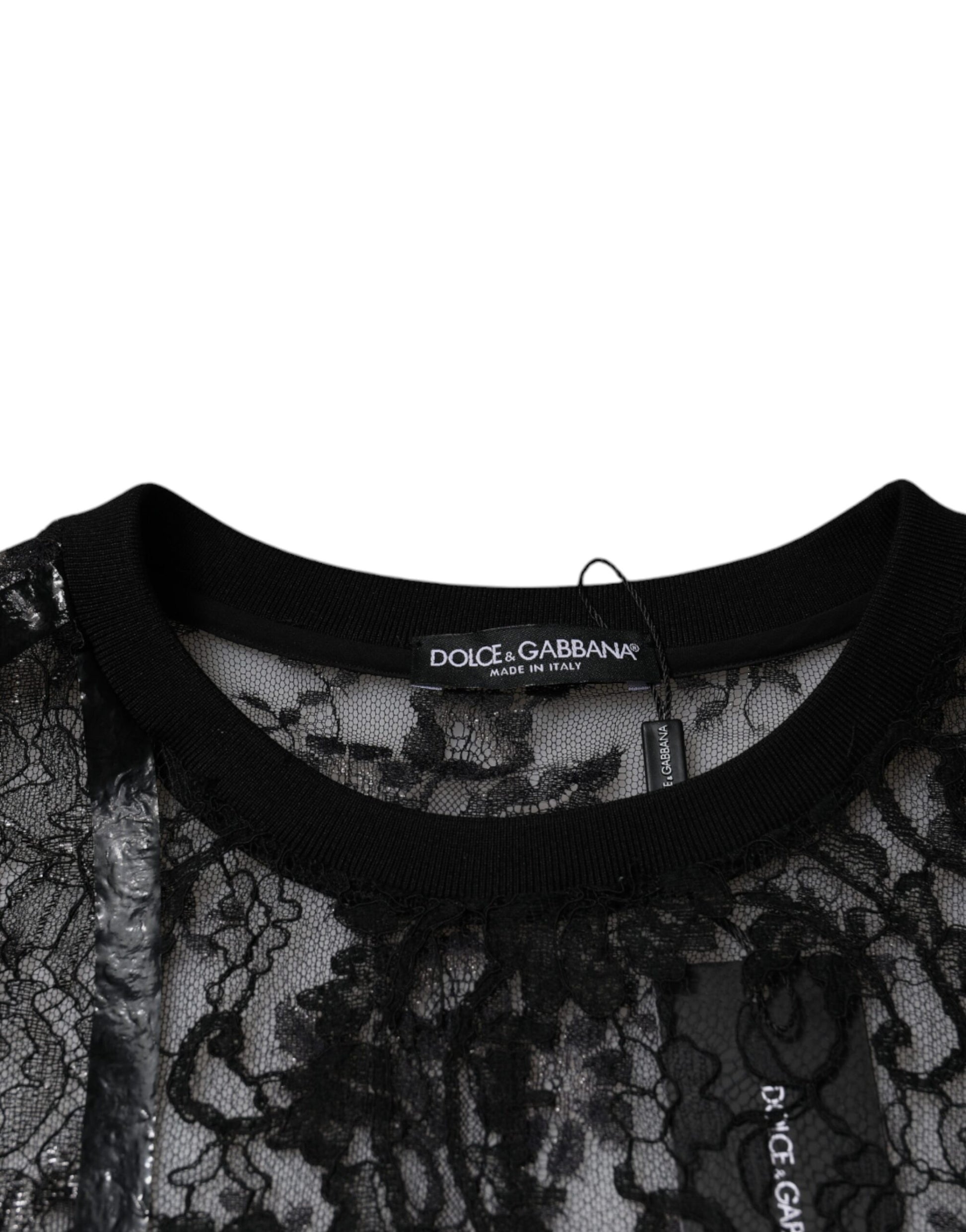Dolce & Gabbana Black Nylon Floral Lace Crew Neck T-shirt by Dolce & Gabbana