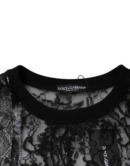 Dolce & Gabbana Black Nylon Floral Lace Crew Neck T-shirt by Dolce & Gabbana