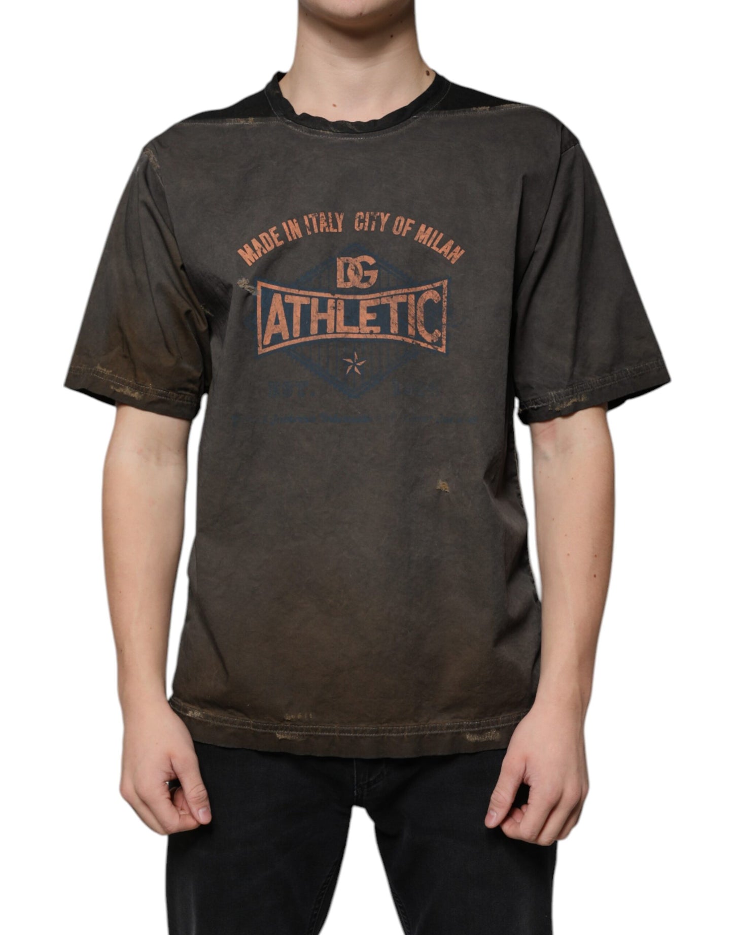 Dolce & Gabbana Brown Graphic Print Cotton Round Neck T-shirt by Dolce & Gabbana