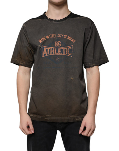 Dolce & Gabbana Brown Graphic Print Cotton Round Neck T-shirt by Dolce & Gabbana