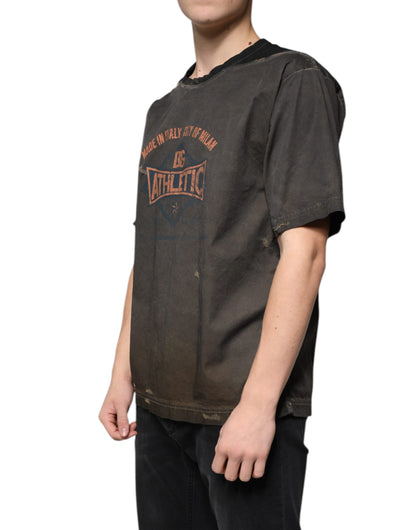Dolce & Gabbana Brown Graphic Print Cotton Round Neck T-shirt by Dolce & Gabbana