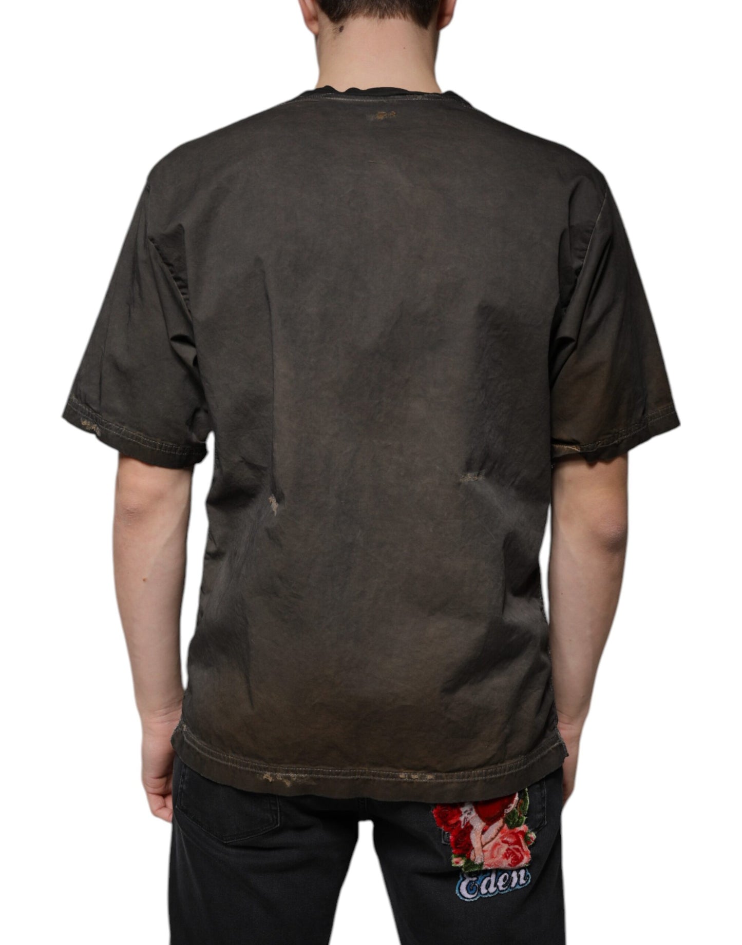 Dolce & Gabbana Brown Graphic Print Cotton Round Neck T-shirt by Dolce & Gabbana