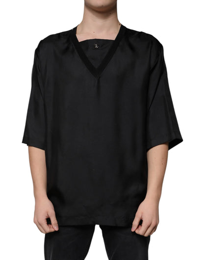 Dolce & Gabbana Black Cotton Square Neck Short Sleeve T-shirt by Dolce & Gabbana