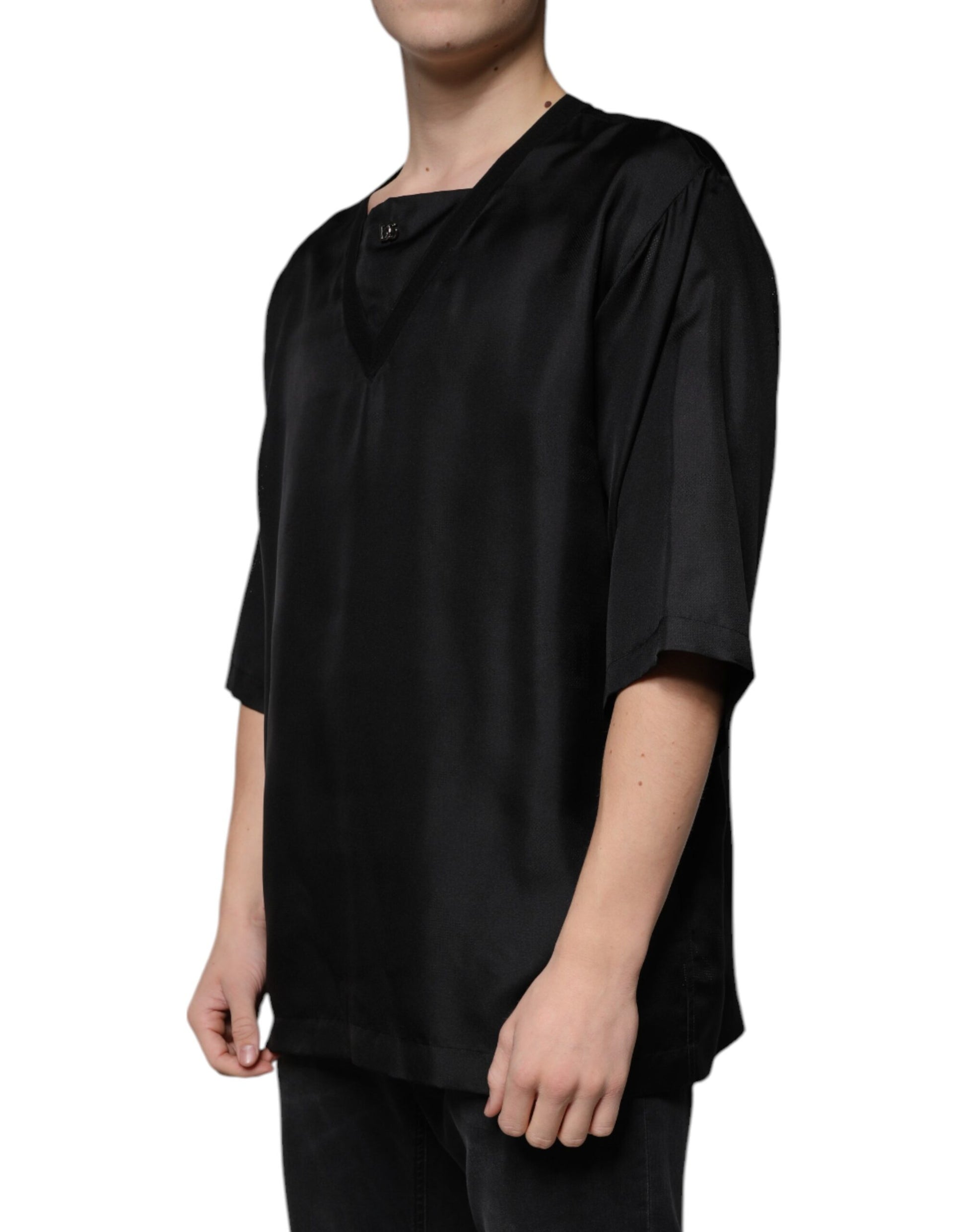 Dolce & Gabbana Black Cotton Square Neck Short Sleeve T-shirt by Dolce & Gabbana