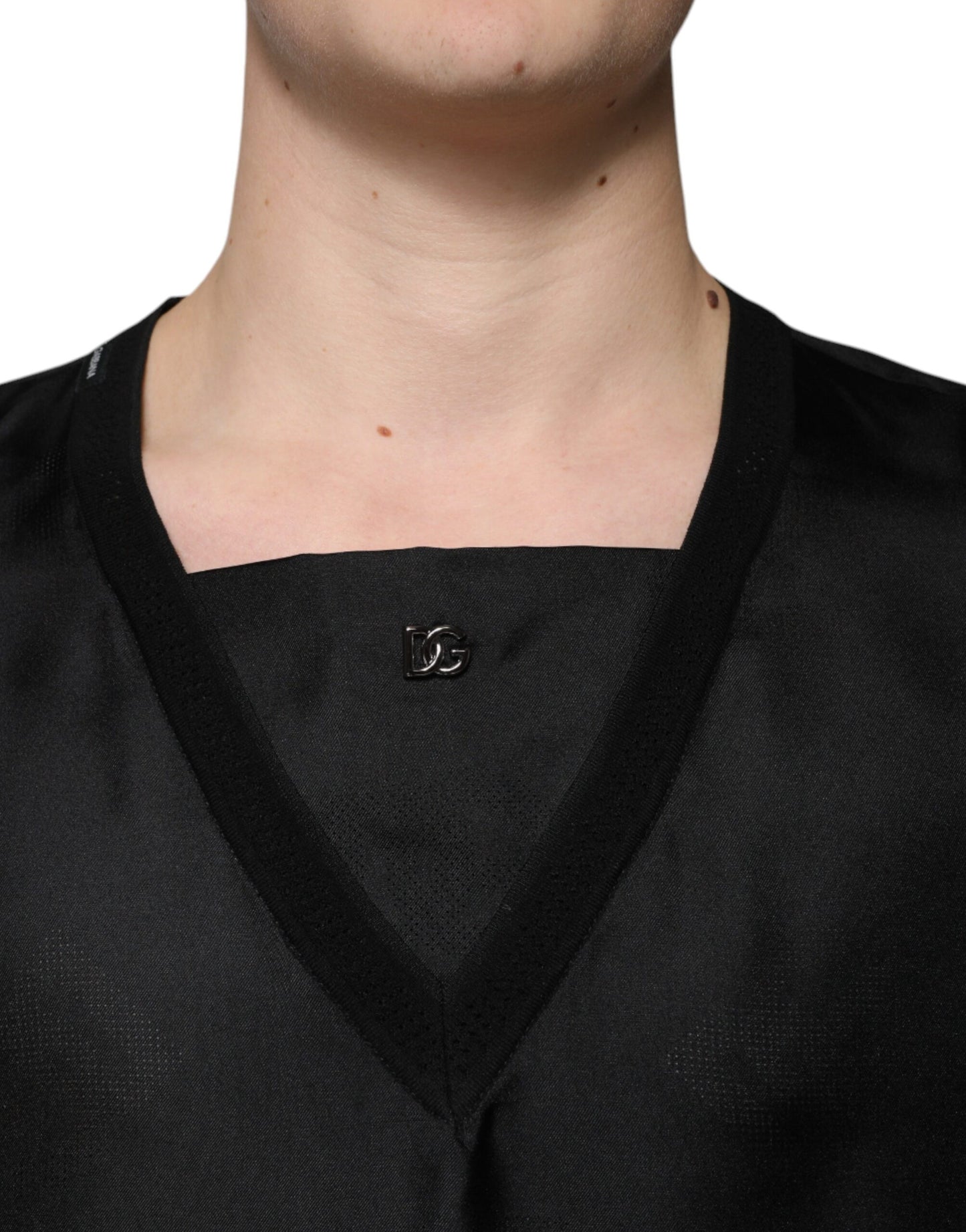 Dolce & Gabbana Black Cotton Square Neck Short Sleeve T-shirt by Dolce & Gabbana