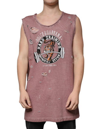 Dolce & Gabbana Brown Cotton Round Neck Sleeveless T-shirt by Dolce & Gabbana