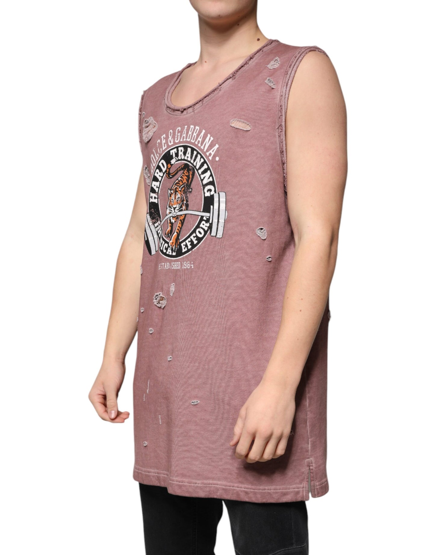 Dolce & Gabbana Brown Cotton Round Neck Sleeveless T-shirt by Dolce & Gabbana