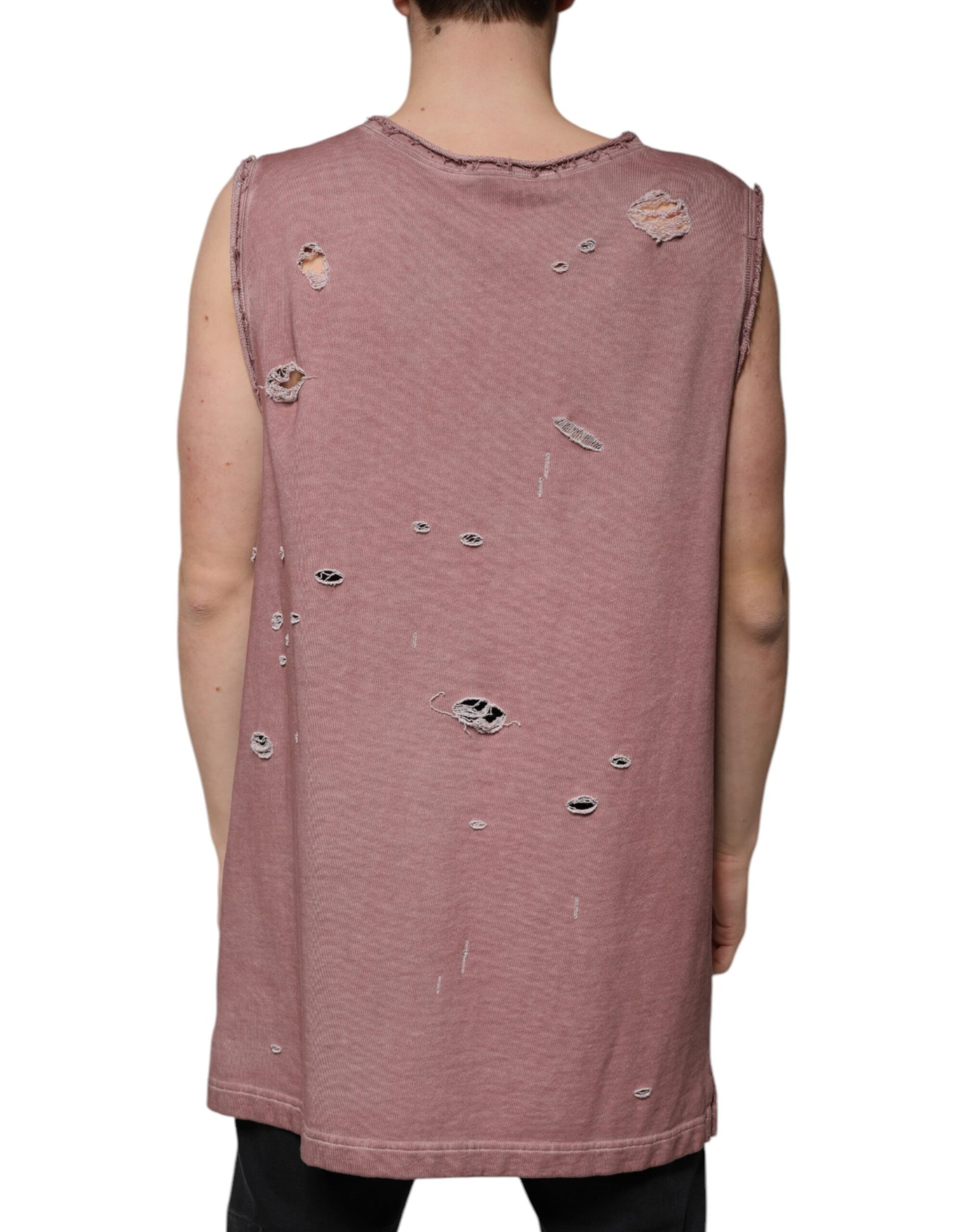 Dolce & Gabbana Brown Cotton Round Neck Sleeveless T-shirt by Dolce & Gabbana