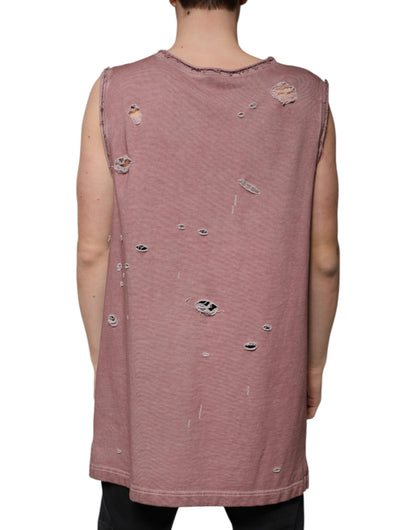 Dolce & Gabbana Brown Cotton Round Neck Sleeveless T-shirt by Dolce & Gabbana