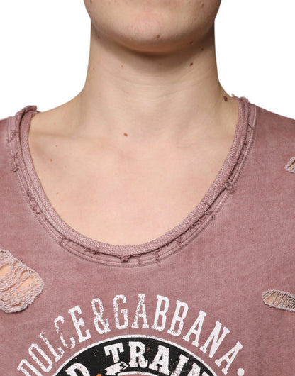Dolce & Gabbana Brown Cotton Round Neck Sleeveless T-shirt by Dolce & Gabbana