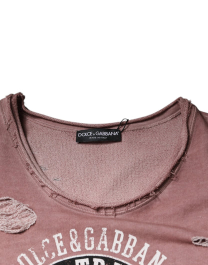 Dolce & Gabbana Brown Cotton Round Neck Sleeveless T-shirt by Dolce & Gabbana