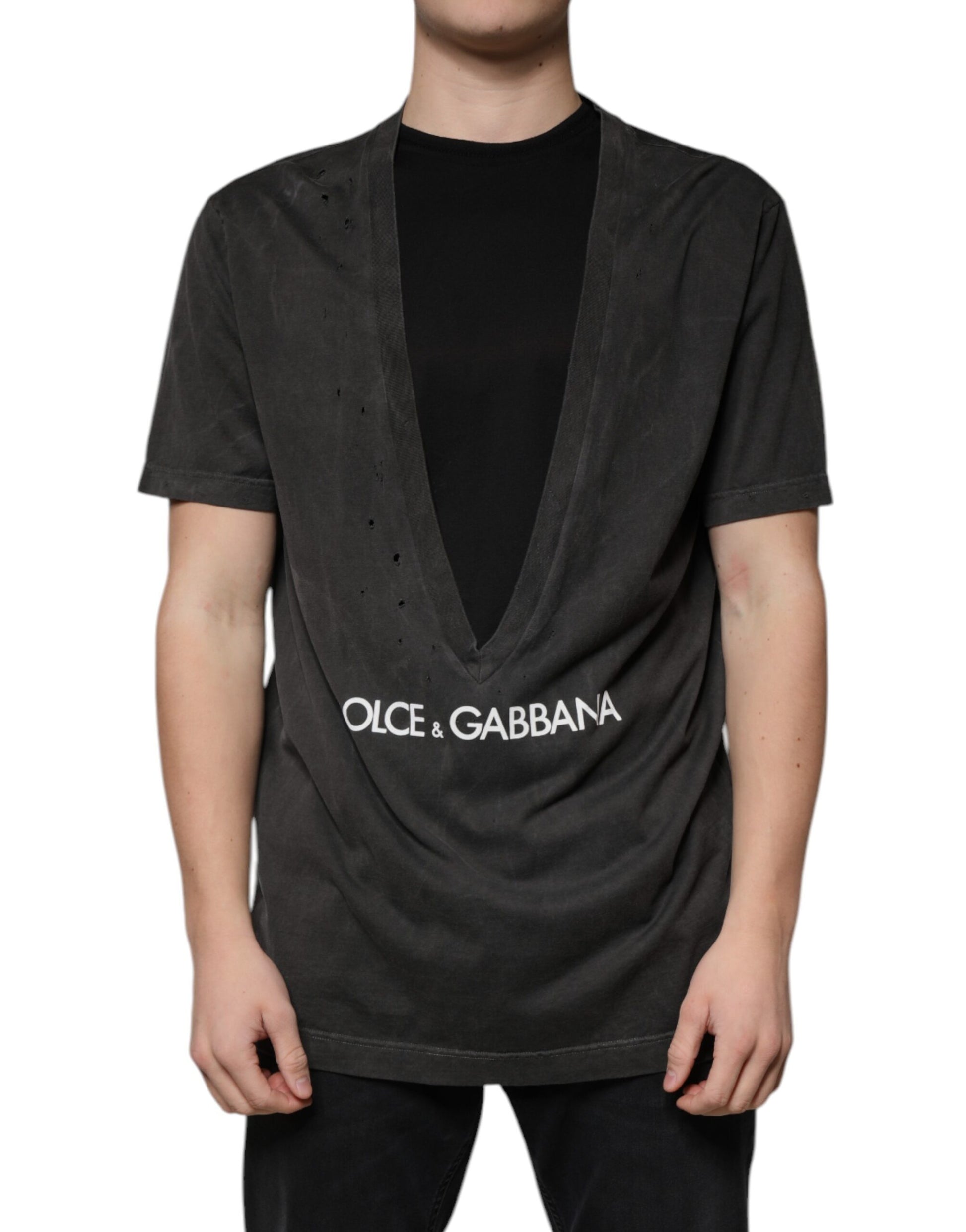 Dolce & Gabbana Black Cotton Crew Neck Short Sleeves T-shirt by Dolce & Gabbana