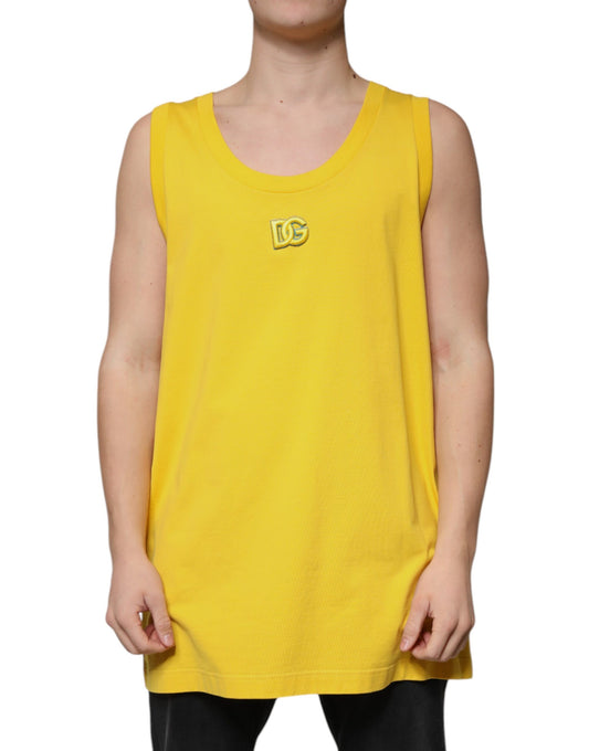 Dolce & Gabbana Yellow Cotton Round Neck Sleeveless T-shirt by Dolce & Gabbana