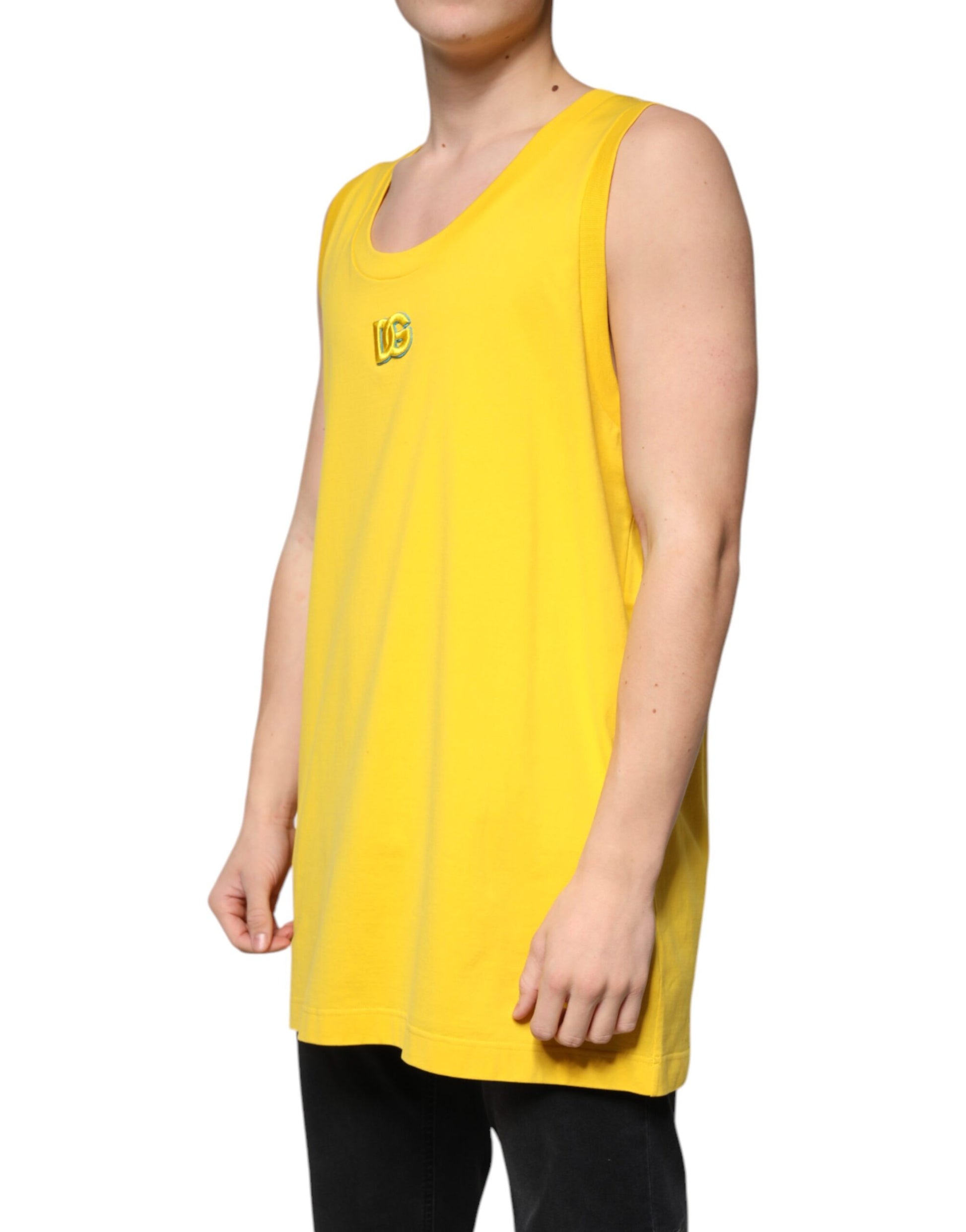 Dolce & Gabbana Yellow Cotton Round Neck Sleeveless T-shirt by Dolce & Gabbana