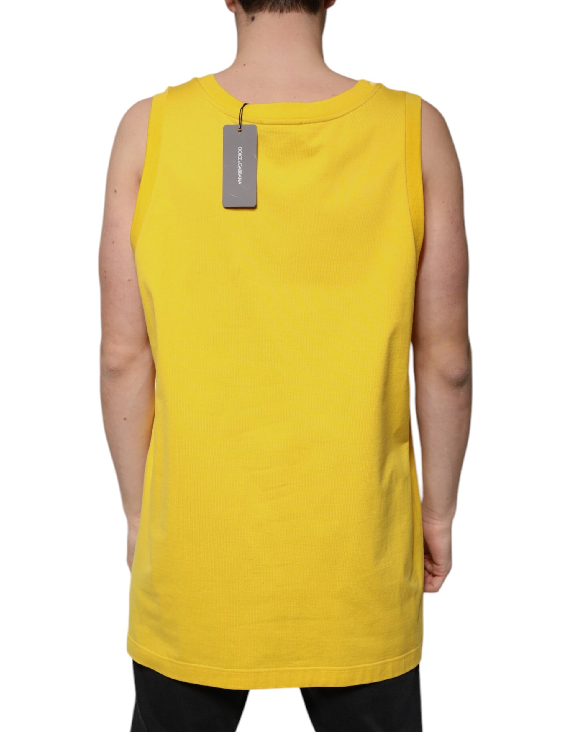 Dolce & Gabbana Yellow Cotton Round Neck Sleeveless T-shirt by Dolce & Gabbana