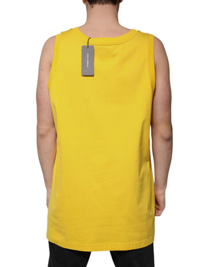 Dolce & Gabbana Yellow Cotton Round Neck Sleeveless T-shirt by Dolce & Gabbana