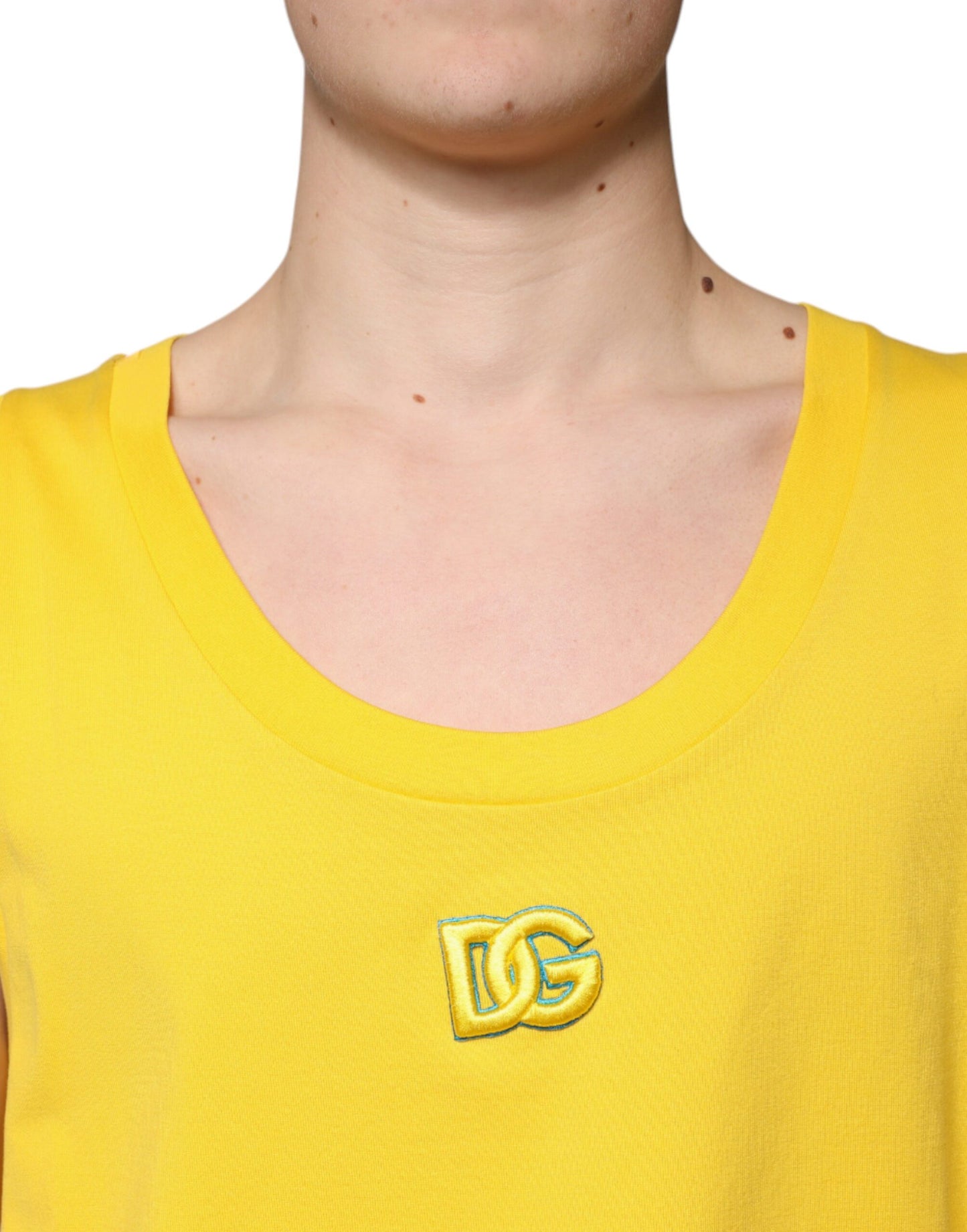Dolce & Gabbana Yellow Cotton Round Neck Sleeveless T-shirt by Dolce & Gabbana