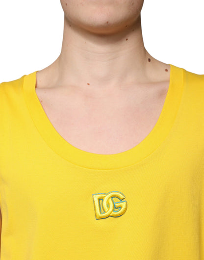 Dolce & Gabbana Yellow Cotton Round Neck Sleeveless T-shirt by Dolce & Gabbana