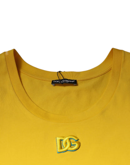 Dolce & Gabbana Yellow Cotton Round Neck Sleeveless T-shirt by Dolce & Gabbana