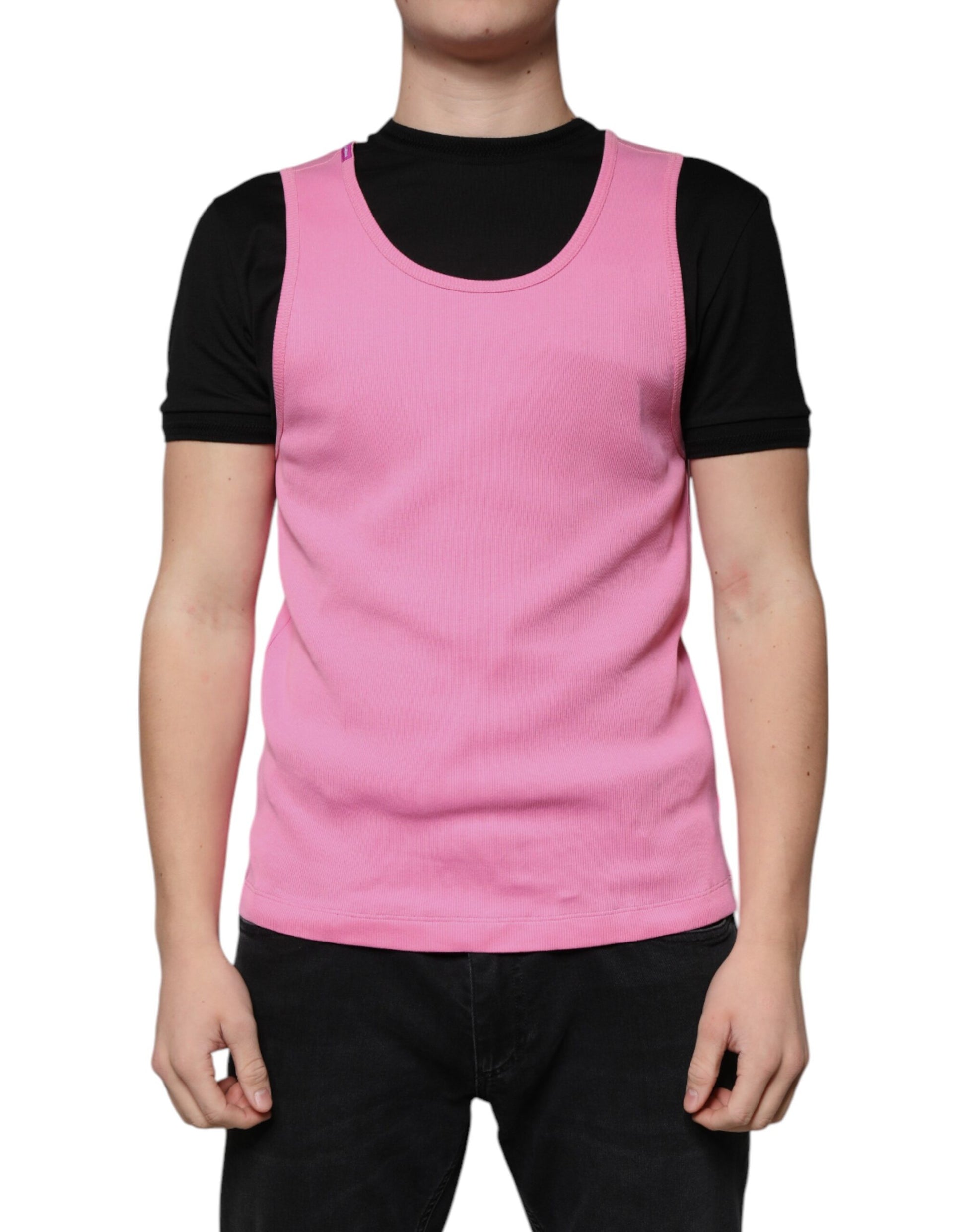 Dolce & Gabbana Pink Cotton Round Neck Sleeveless T-shirt by Dolce & Gabbana