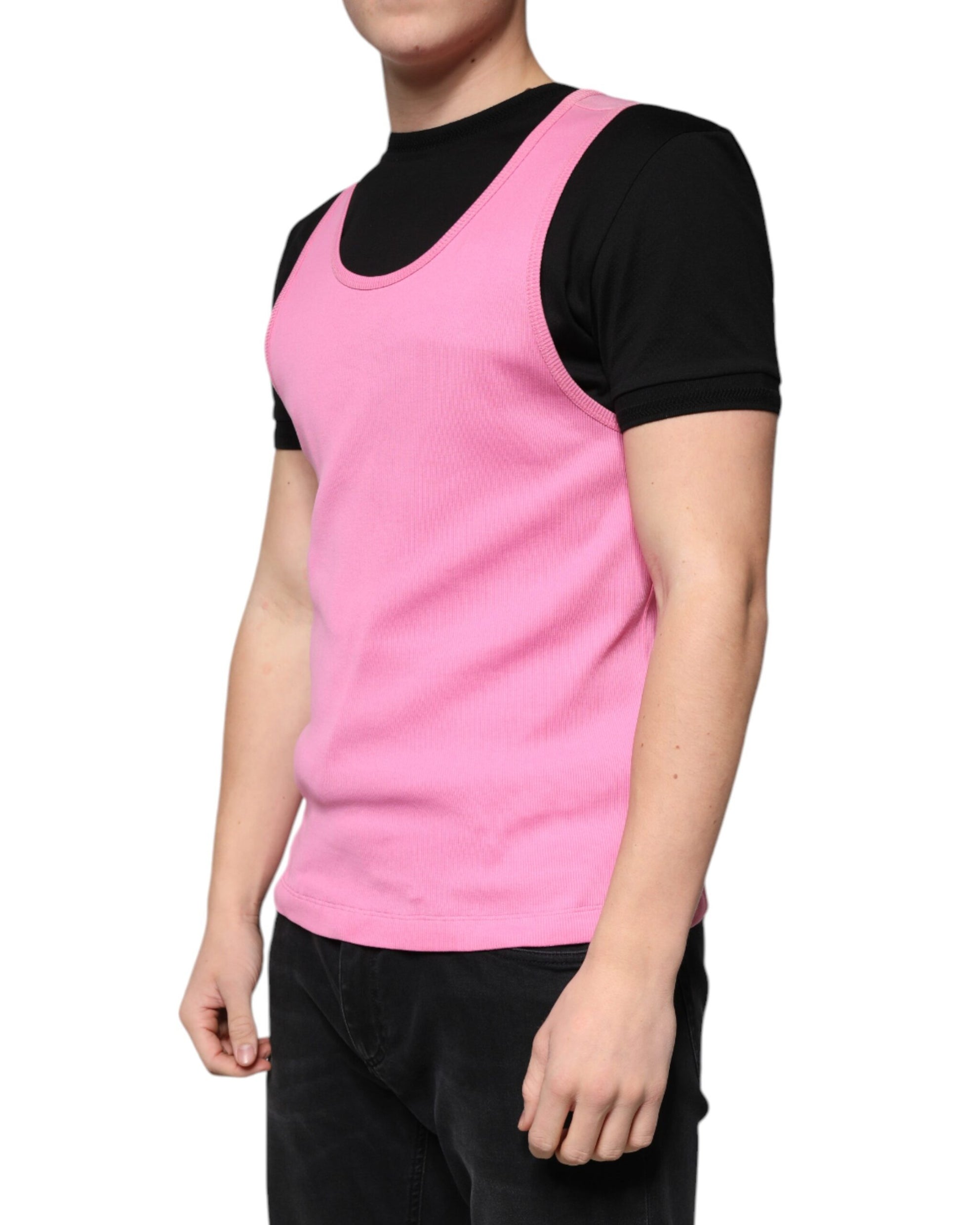 Dolce & Gabbana Pink Cotton Round Neck Sleeveless T-shirt by Dolce & Gabbana
