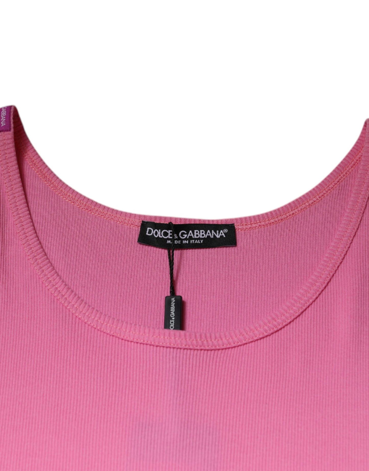 Dolce & Gabbana Pink Cotton Round Neck Sleeveless T-shirt by Dolce & Gabbana