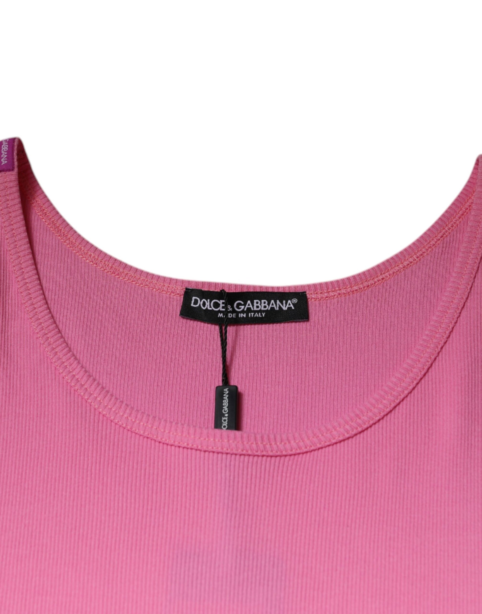 Dolce & Gabbana Pink Cotton Round Neck Sleeveless T-shirt by Dolce & Gabbana