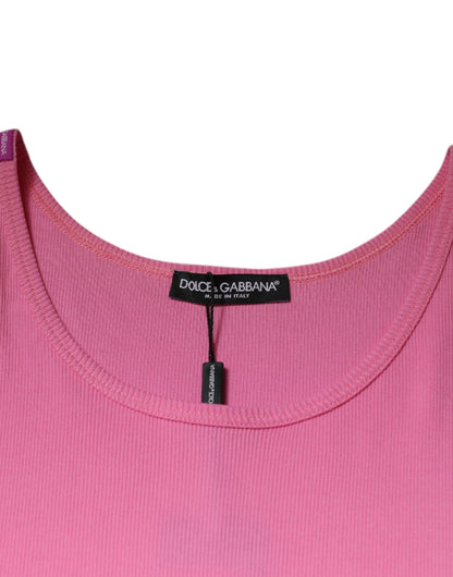 Dolce & Gabbana Pink Cotton Round Neck Sleeveless T-shirt by Dolce & Gabbana