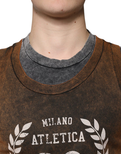 Dolce & Gabbana Brown Cotton Crew Neck Sleeveless T-shirt by Dolce & Gabbana