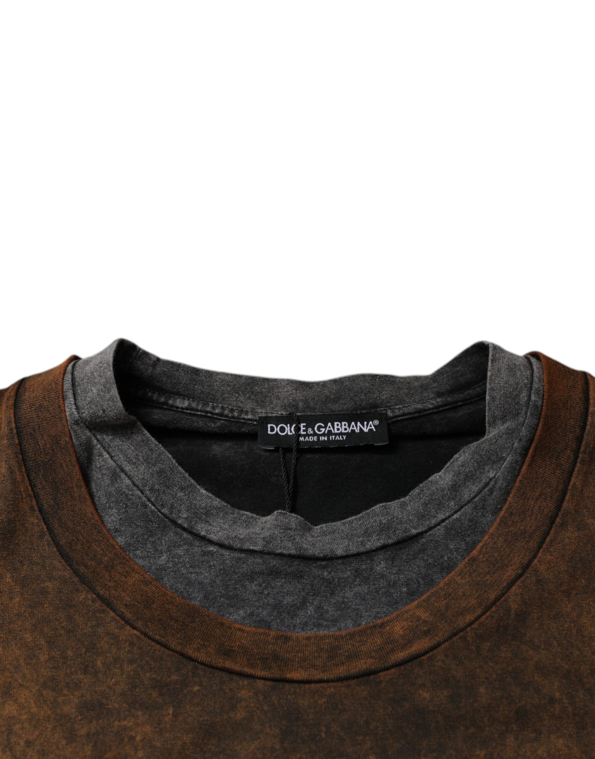 Dolce & Gabbana Brown Cotton Crew Neck Sleeveless T-shirt by Dolce & Gabbana