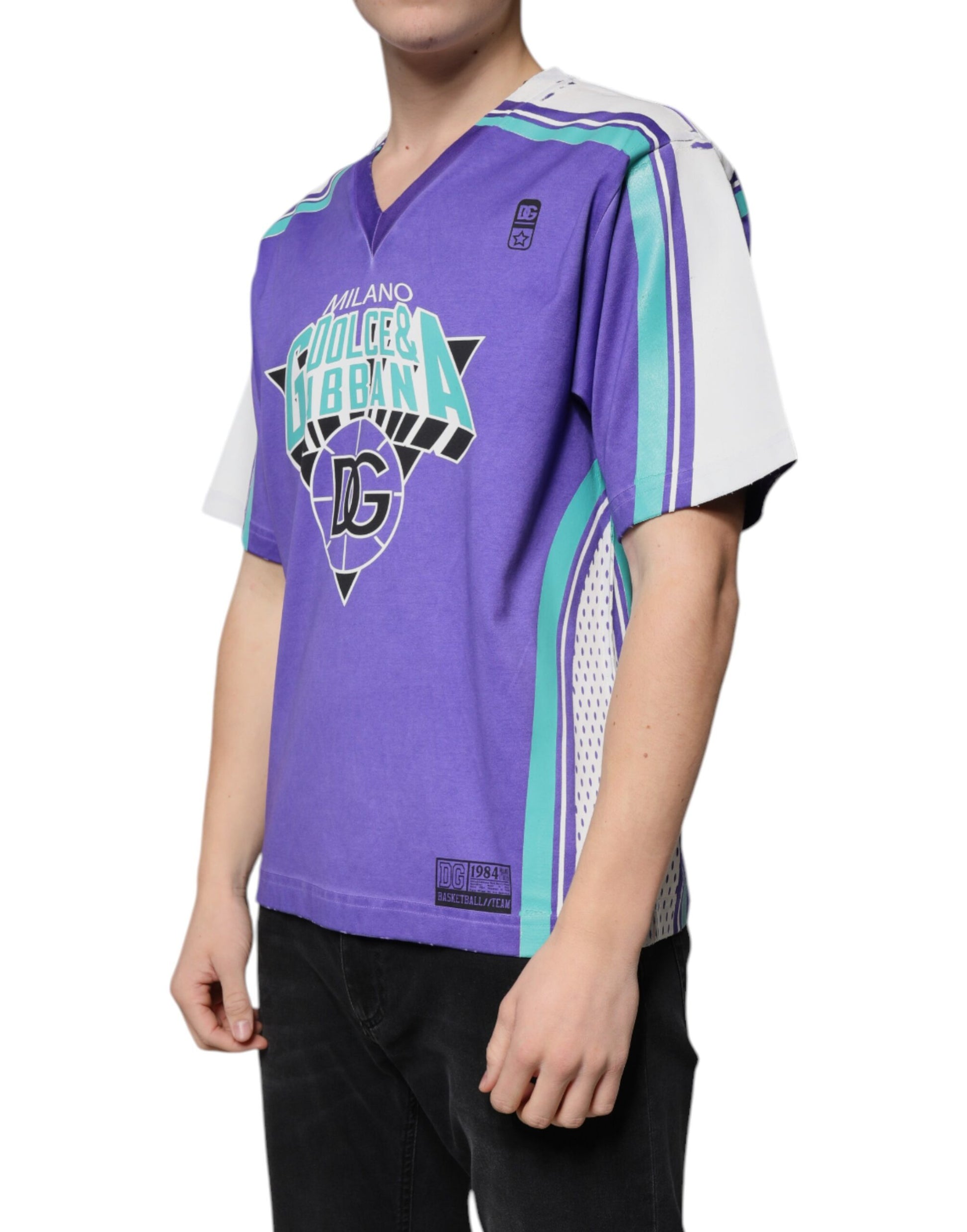 Dolce & Gabbana Purple Logo Jersey Cotton V-neck T-shirt by Dolce & Gabbana