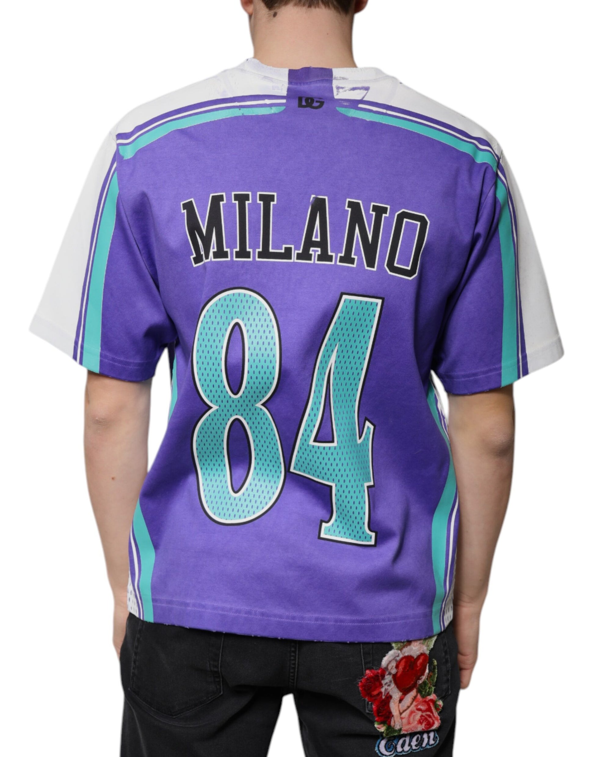 Dolce & Gabbana Purple Logo Jersey Cotton V-neck T-shirt by Dolce & Gabbana