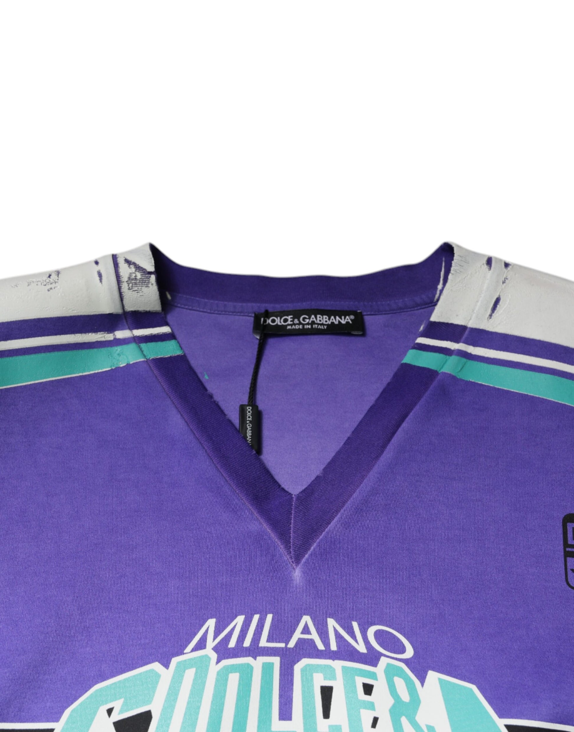 Dolce & Gabbana Purple Logo Jersey Cotton V-neck T-shirt by Dolce & Gabbana