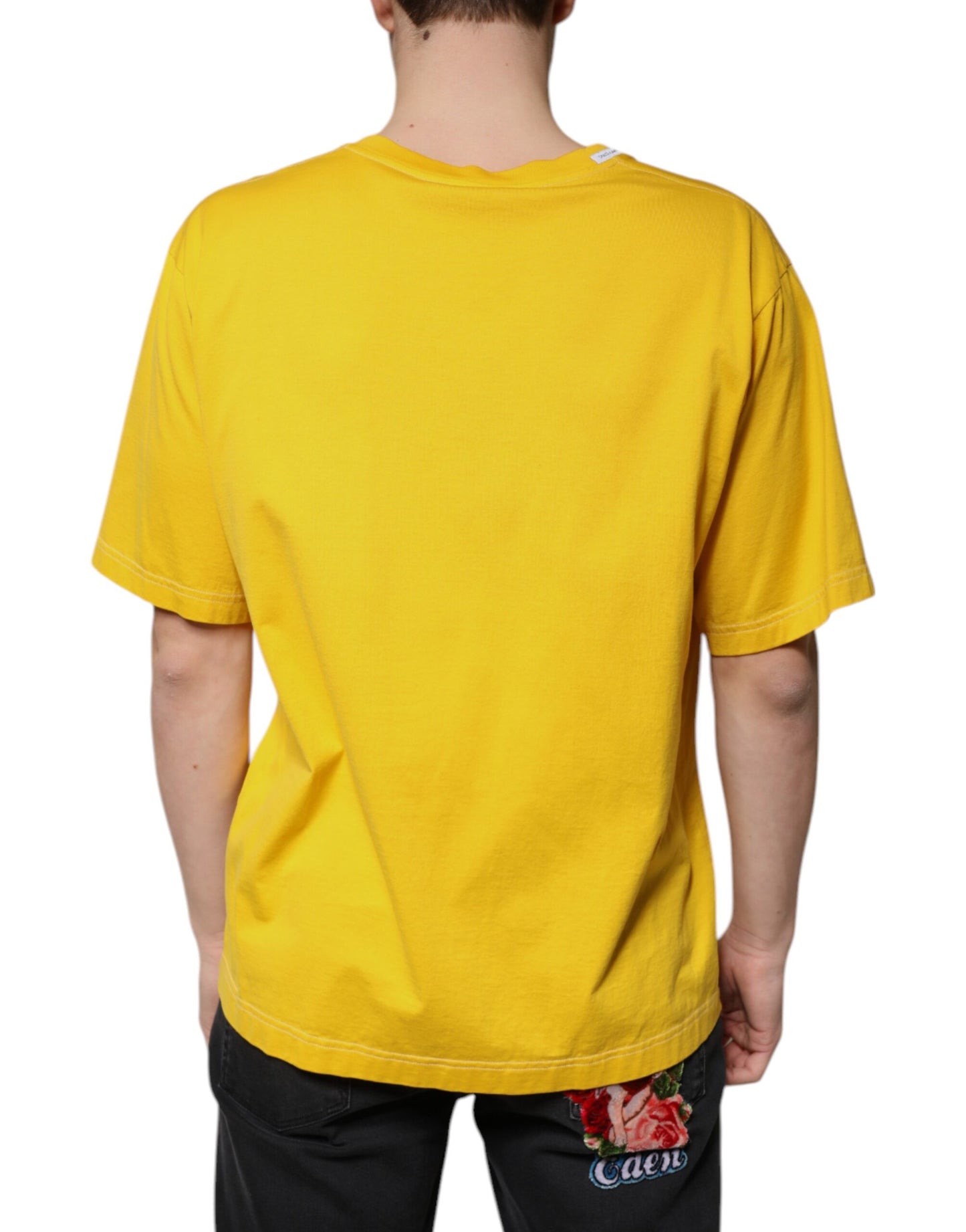 Dolce & Gabbana Yellow Cotton V-neck Short Sleeves T-shirt by Dolce & Gabbana