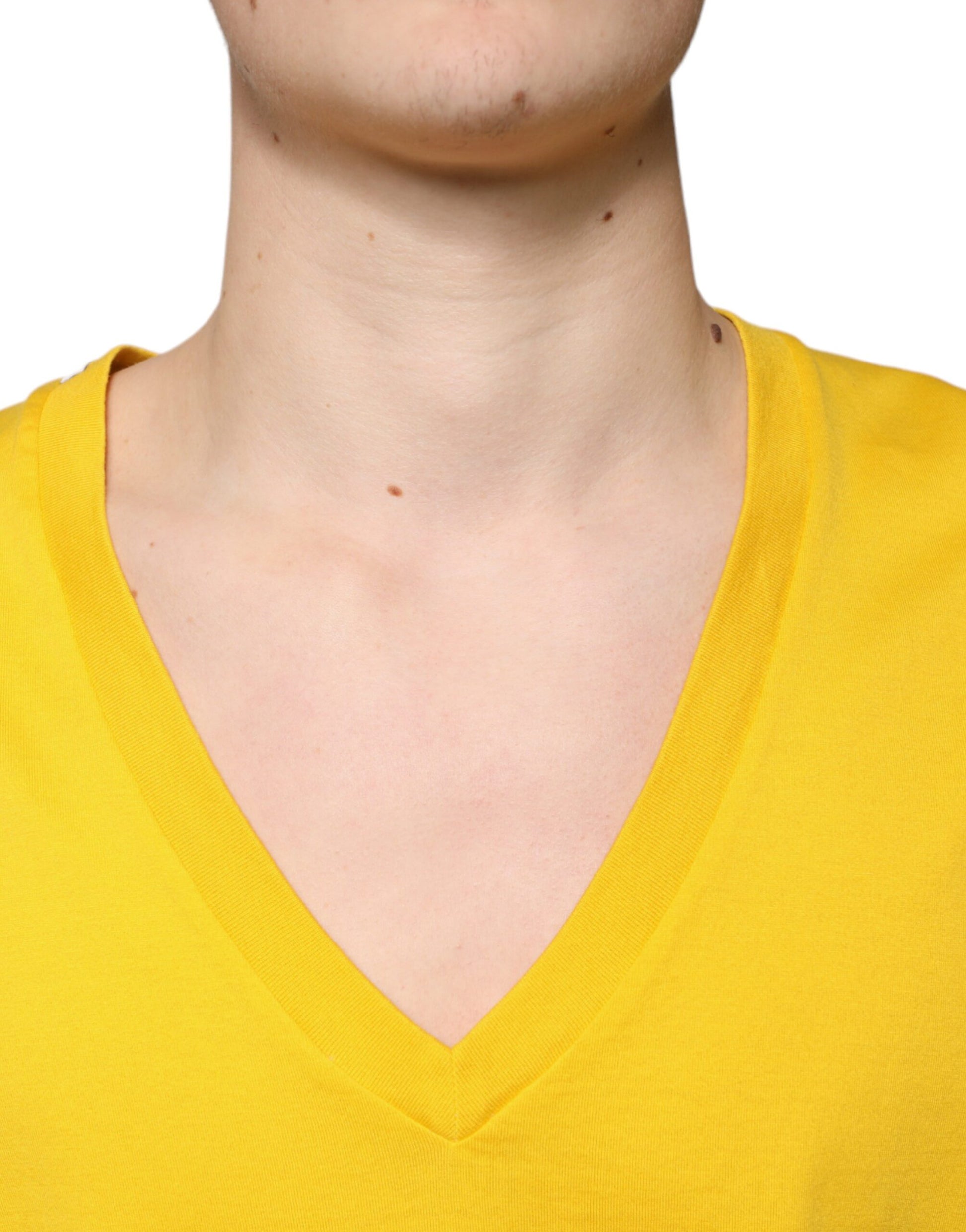 Dolce & Gabbana Yellow Cotton V-neck Short Sleeves T-shirt by Dolce & Gabbana