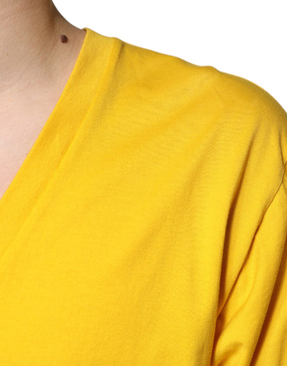 Dolce & Gabbana Yellow Cotton V-neck Short Sleeves T-shirt by Dolce & Gabbana