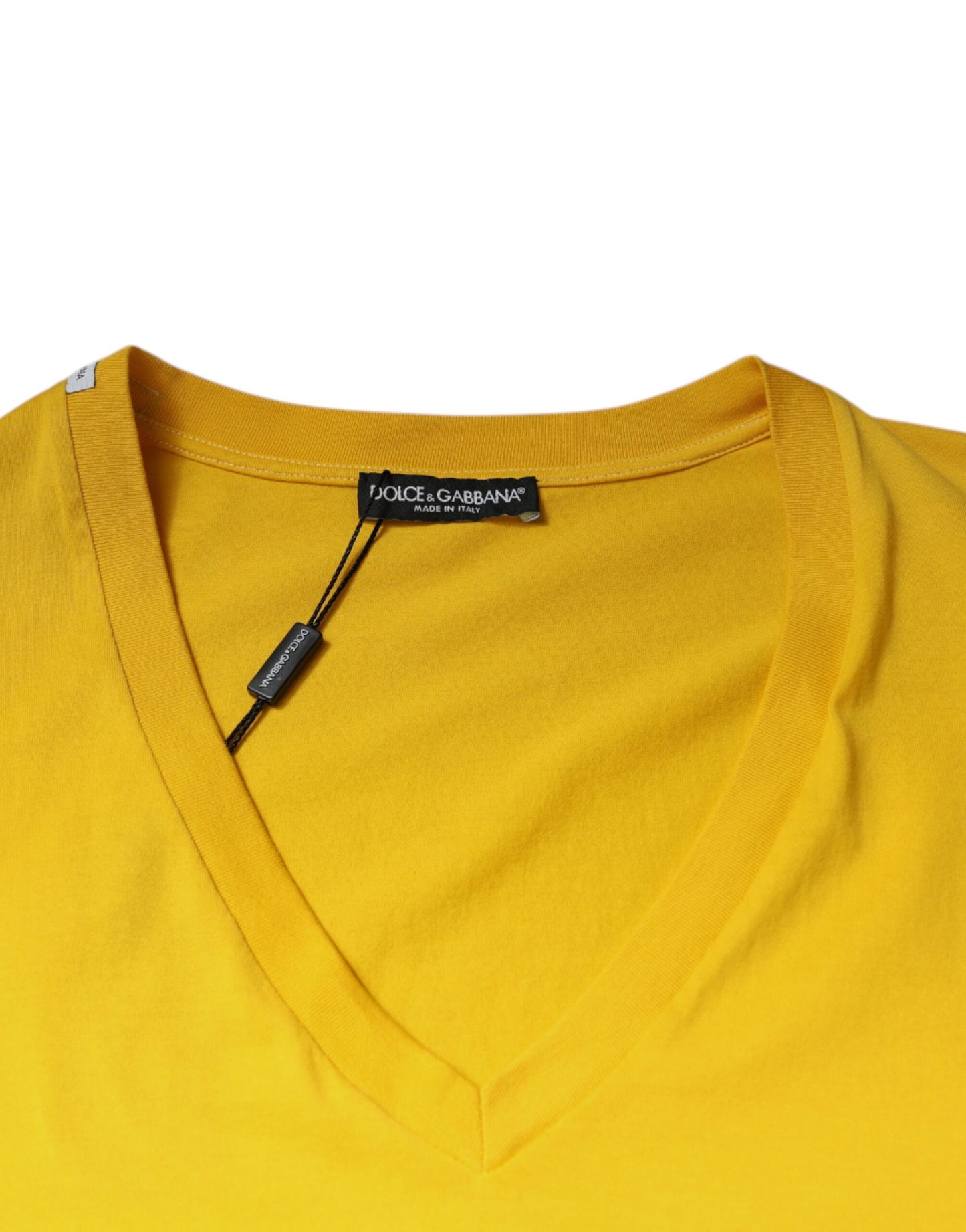 Dolce & Gabbana Yellow Cotton V-neck Short Sleeves T-shirt by Dolce & Gabbana