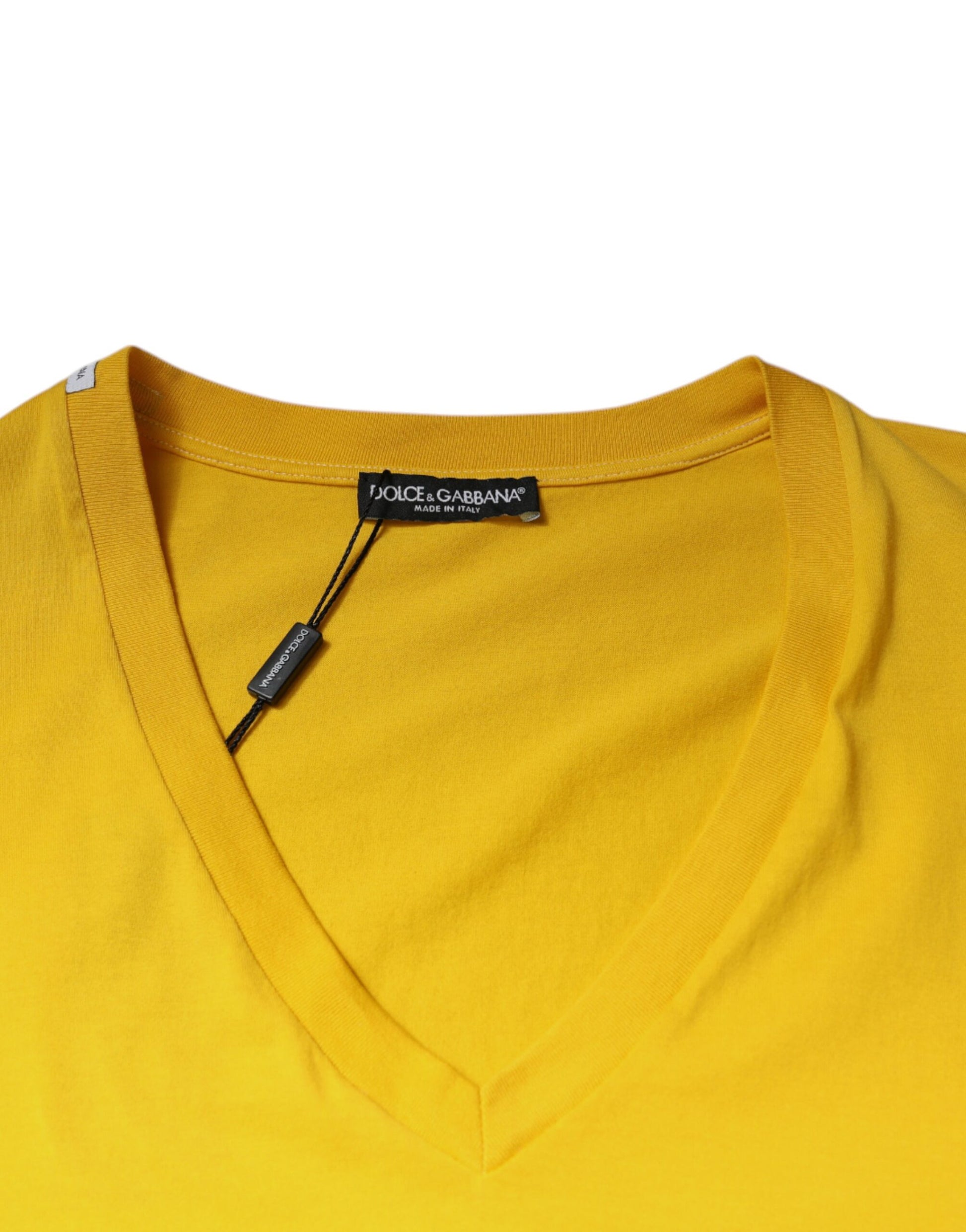 Dolce & Gabbana Yellow Cotton V-neck Short Sleeves T-shirt by Dolce & Gabbana