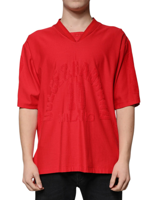 Dolce & Gabbana Red Cotton V-neck Short Sleeves T-shirt by Dolce & Gabbana