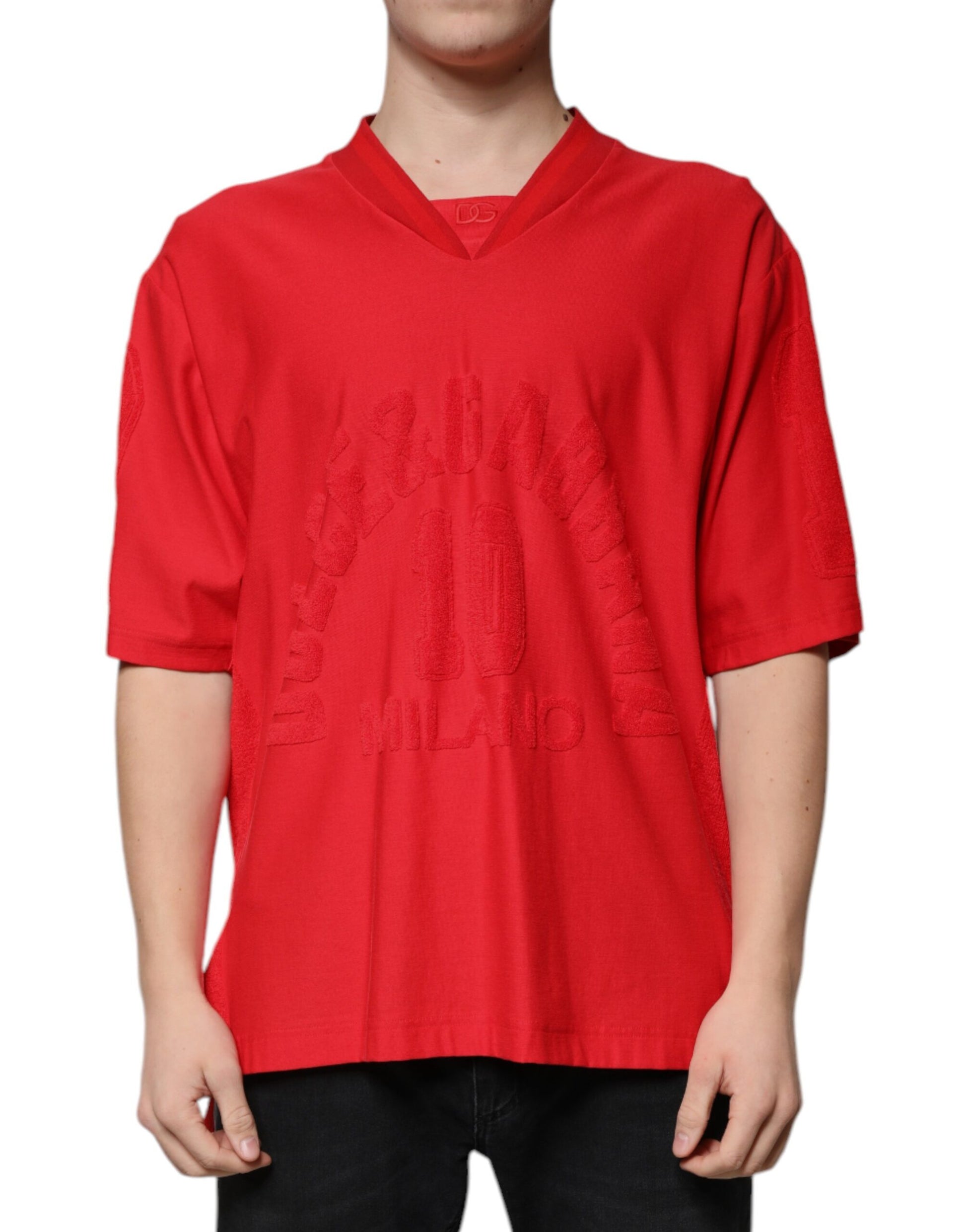 Dolce & Gabbana Red Cotton V-neck Short Sleeves T-shirt by Dolce & Gabbana