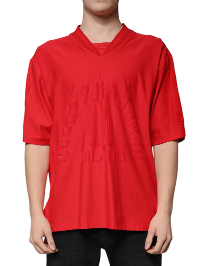 Dolce & Gabbana Red Cotton V-neck Short Sleeves T-shirt by Dolce & Gabbana