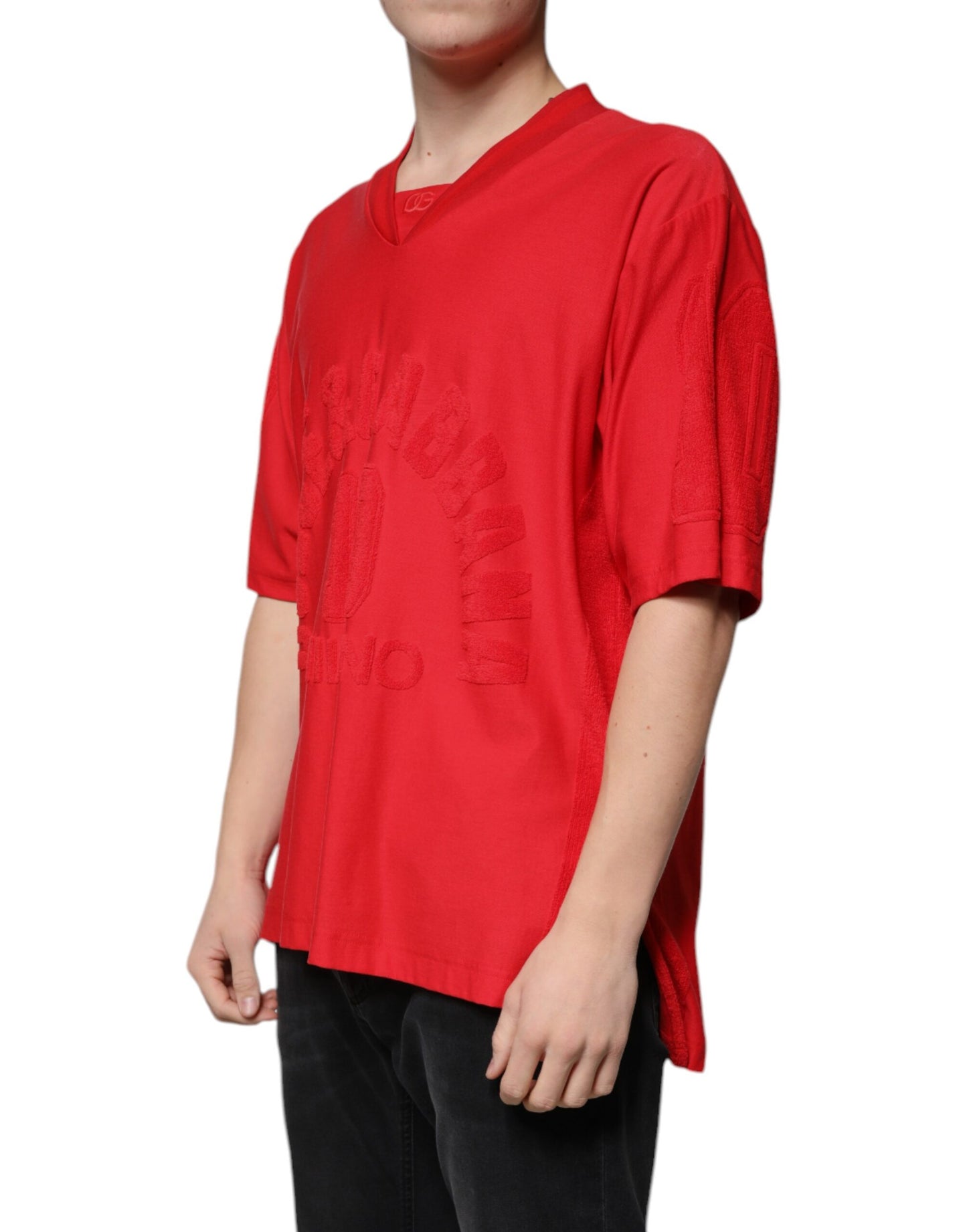 Dolce & Gabbana Red Cotton V-neck Short Sleeves T-shirt by Dolce & Gabbana