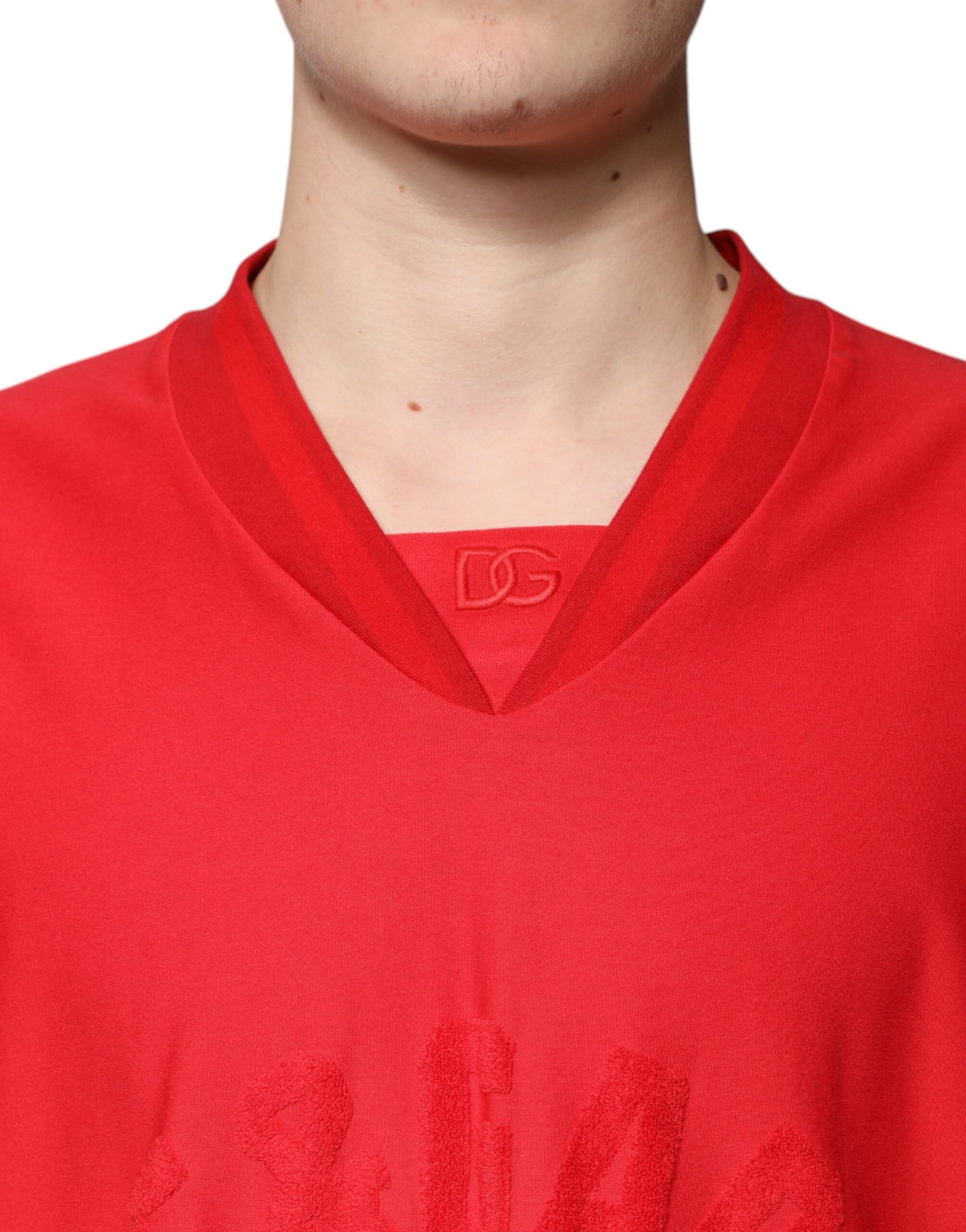 Dolce & Gabbana Red Cotton V-neck Short Sleeves T-shirt by Dolce & Gabbana