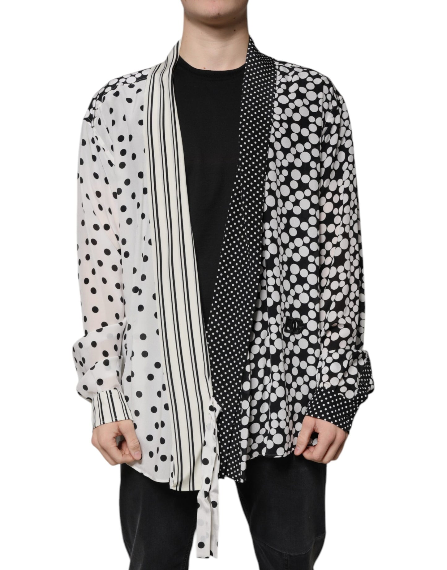 Dolce & Gabbana Black White Polka Dots Silk Men Casual Shirt by Dolce & Gabbana