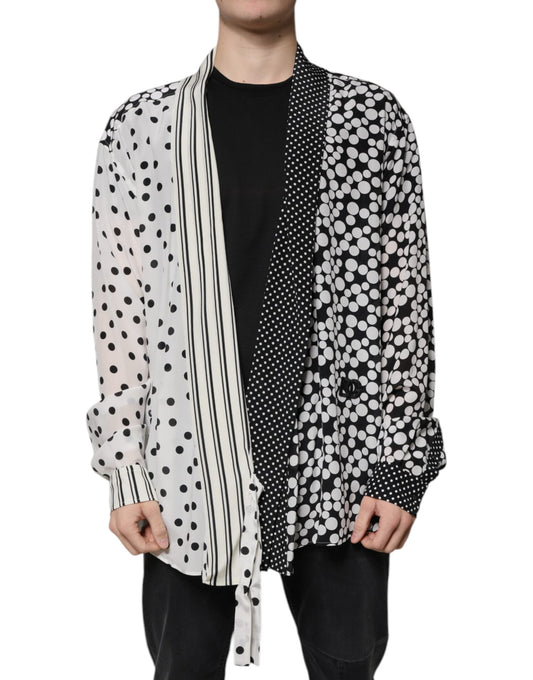 Dolce & Gabbana Black White Polka Dots Silk Men Casual Shirt by Dolce & Gabbana