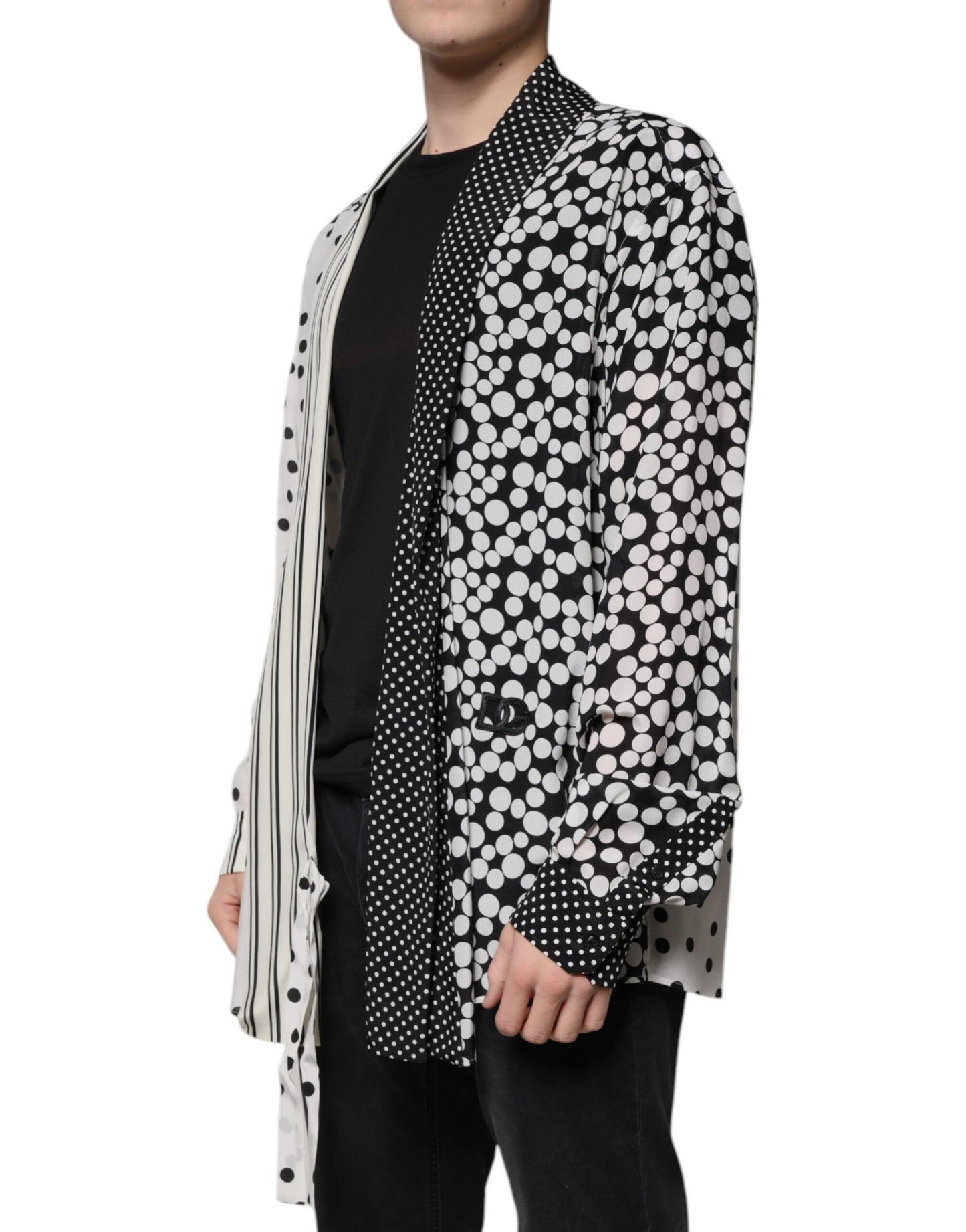 Dolce & Gabbana Black White Polka Dots Silk Men Casual Shirt by Dolce & Gabbana