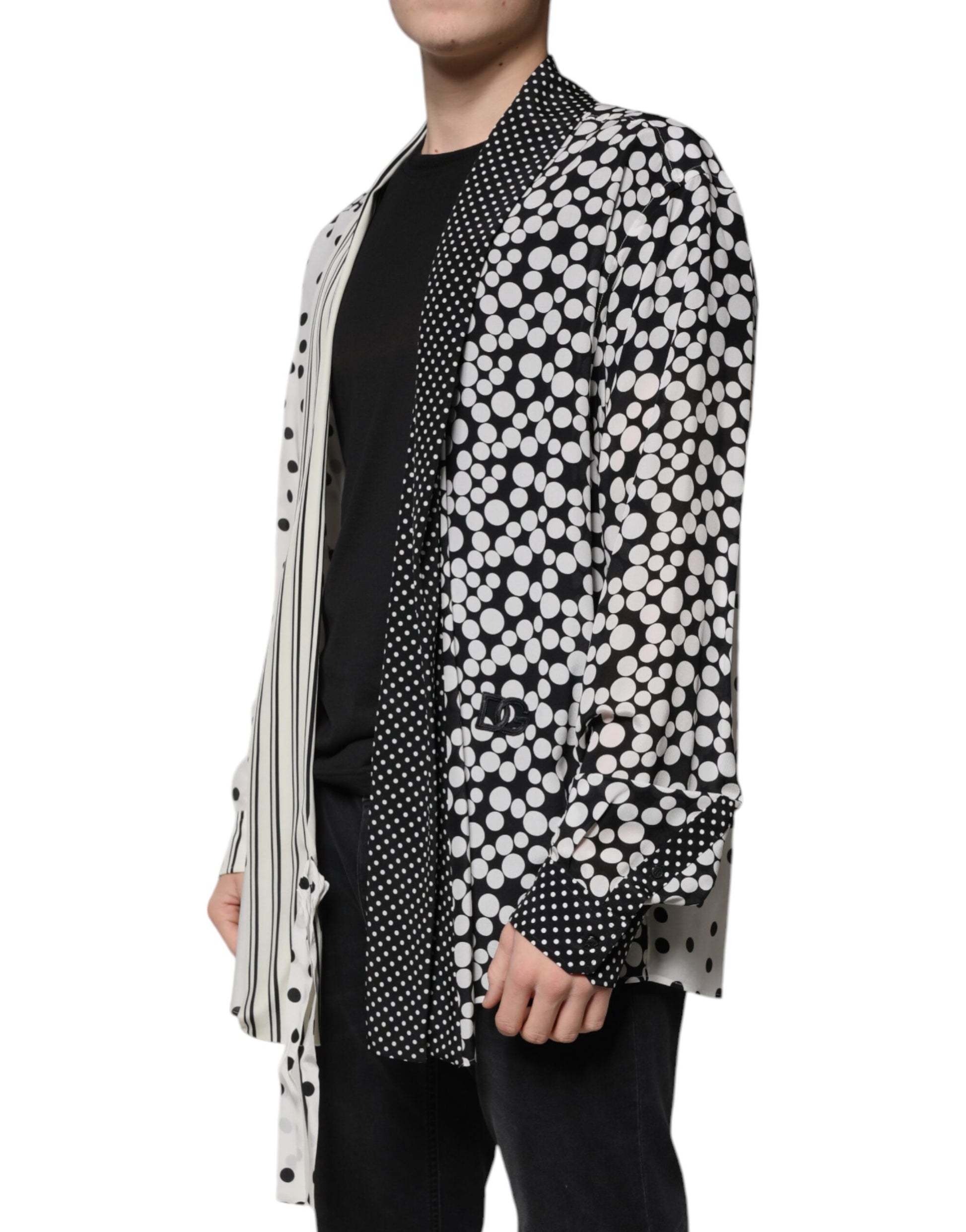 Dolce & Gabbana Black White Polka Dots Silk Men Casual Shirt by Dolce & Gabbana